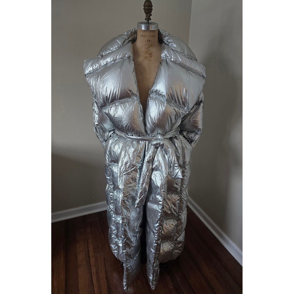 Off-White c/o Virgil Abloh Silver Metallic Long Puffer Coat Size S - Picture 5 of 8